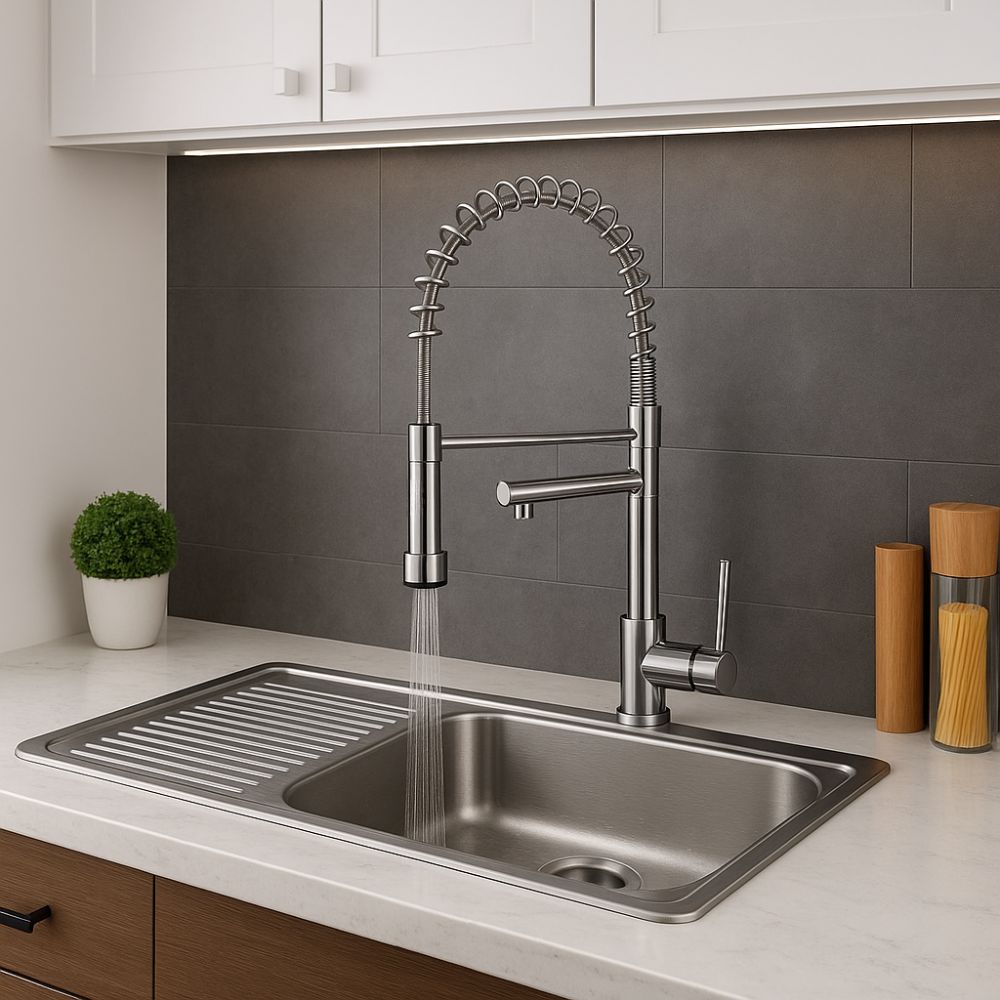 Kit Perrón Premium: Tarja Grande con Escurridor Izquierdo, Mezcladora y Accesorios de Instalación