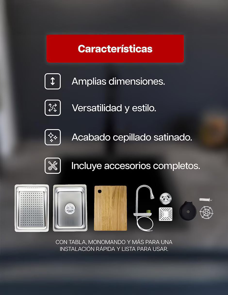 Kit Perrón Satinado Maxims! Tarja, Monomando, recipientes adicionales, dispensador de jabón y lavador de vasos 3