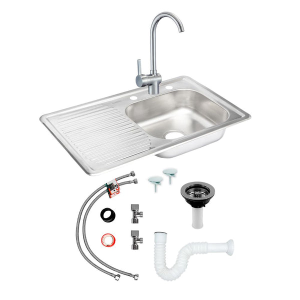 Kit Completo CNX: Tarja con Escurridor Izquierdo 80 × 50 cm, Mezcladora Monomando y Accesorios de Instalación