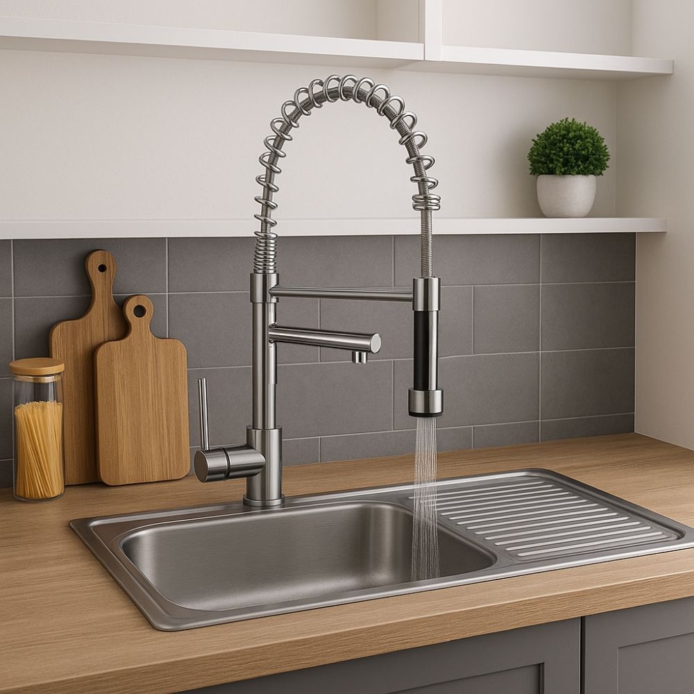 Kit Perrón Premium: Tarja Grande con Escurridor Derecho, Mezcladora y Accesorios de Instalación 3