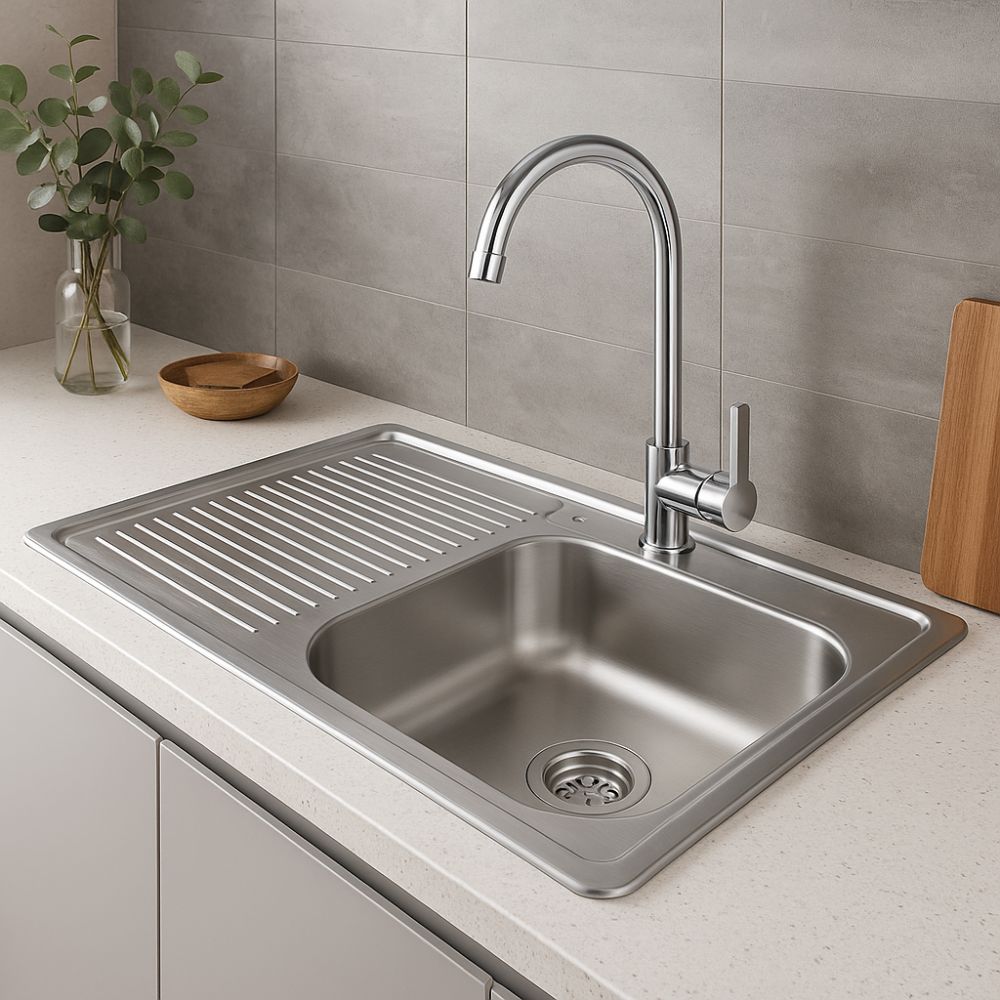 Kit Completo CNX: Tarja con Escurridor Izquierdo 80 × 50 cm, Mezcladora Monomando y Accesorios de Instalación 3
