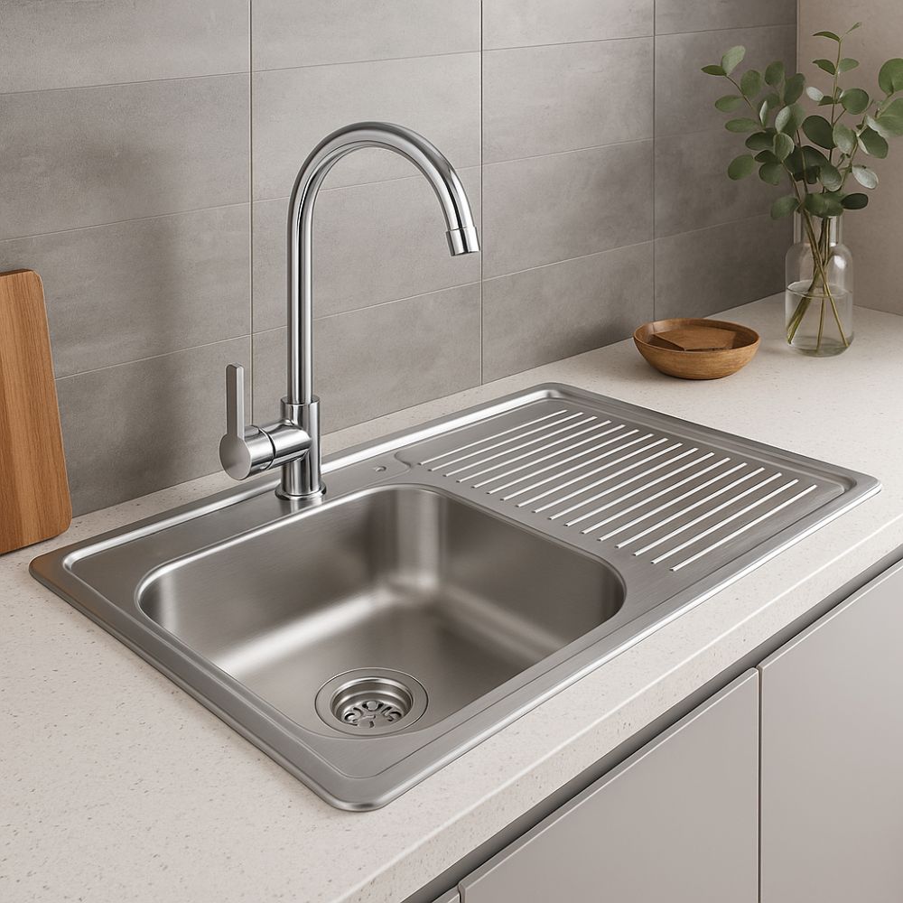 Kit Completo CNX: Tarja con Escurridor Derecho 80 × 50 cm, Mezcladora Monomando y Accesorios de Instalación 3
