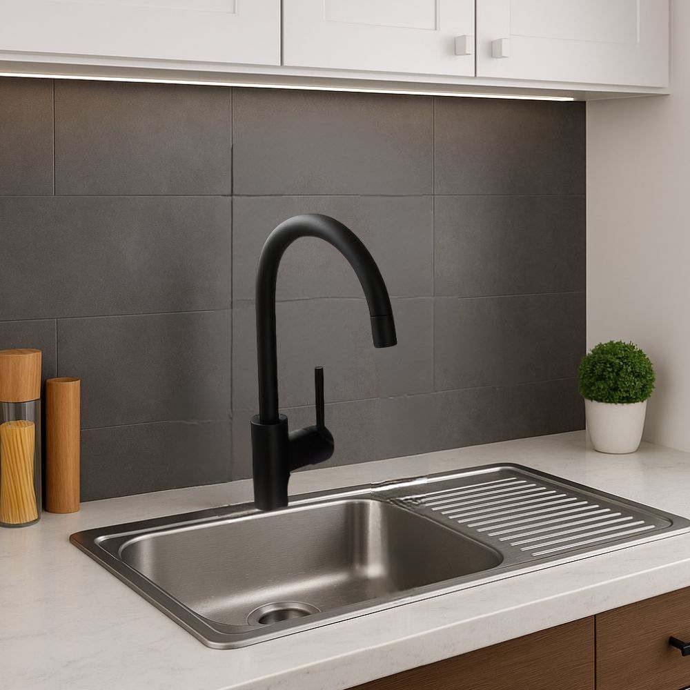 Kit Completo CNX: Tarja con Escurridor Derecho 80 × 50 cm, Mezcladora Monomando Negra y Accesorios de Instalación 3