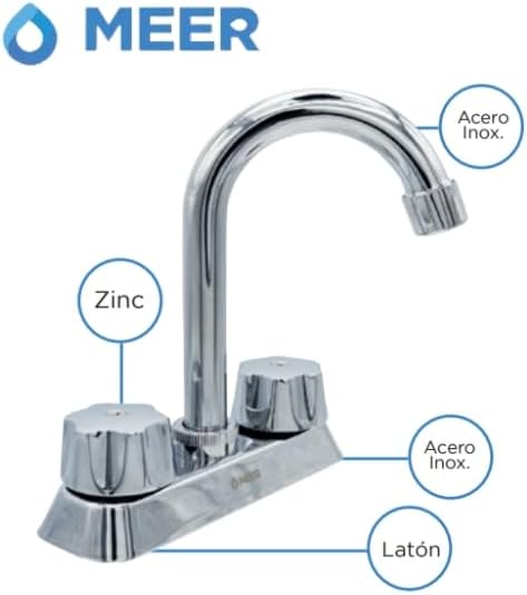 Mezcladora para Lavabo Cromada con Grifo Giratorio de 360°, Manerales de Zinc y Cuerpo de Acero Inoxidable – Diseño Moderno y Resistente 3