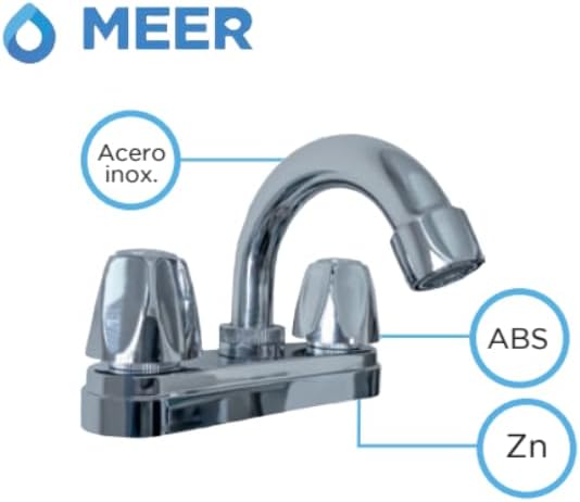 Mezcladora para Lavabo Cromada con Manerales de ABS, Cuerpo de Zinc y Acero Inoxidable, Sistema de 1/4 de Vuelta y Fácil Instalación 4