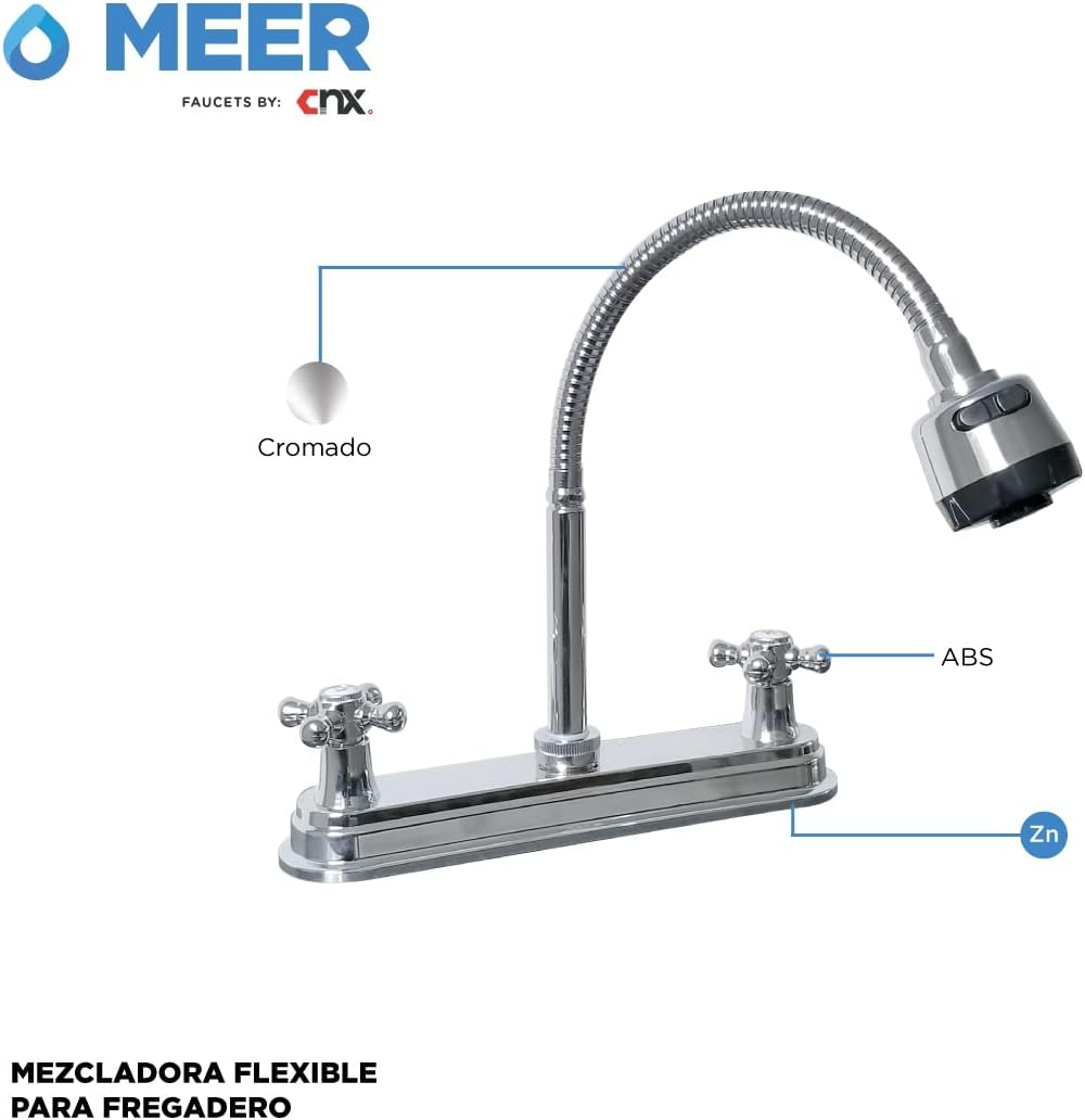 Mezcladora Cromada para Fregadero con Cuello Flexible de 48 cm – Diseño Práctico, Estilo Pulido y Dos Funciones de Chorro 3