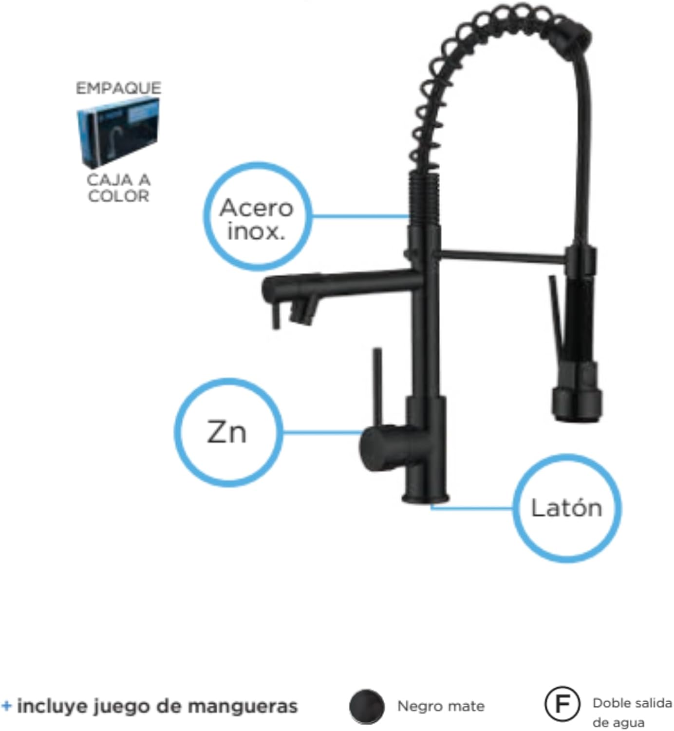 Mezcladora de Cocina Dual con Doble Cuello y Monomando, Flexible y Compacta con Instalación Rápida 4