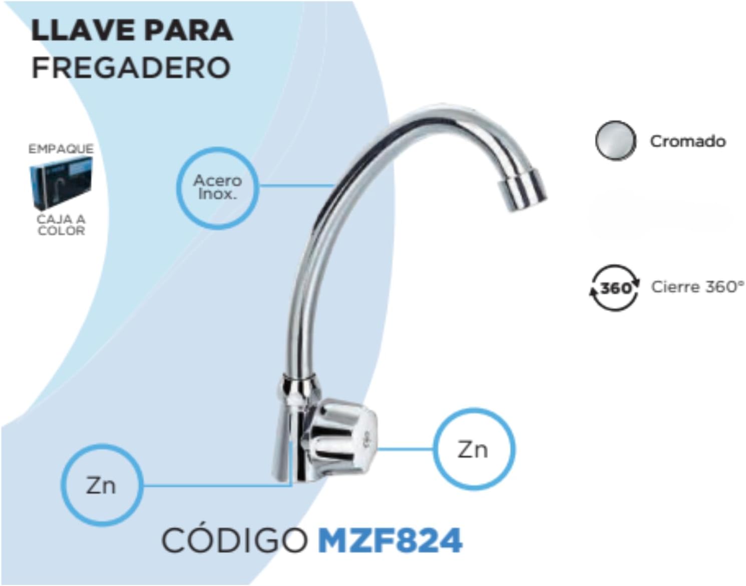 Llave con cuello rígido para Fregadero, Cromada, Llave para fregadero, llaves de agua, Resistente y Duradera 4