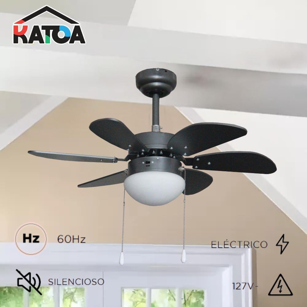 Ventilador de Techo Decorativo KATOA 30” – 3 Velocidades, Motor de 50W, Silencioso y Estético (Negro) 3