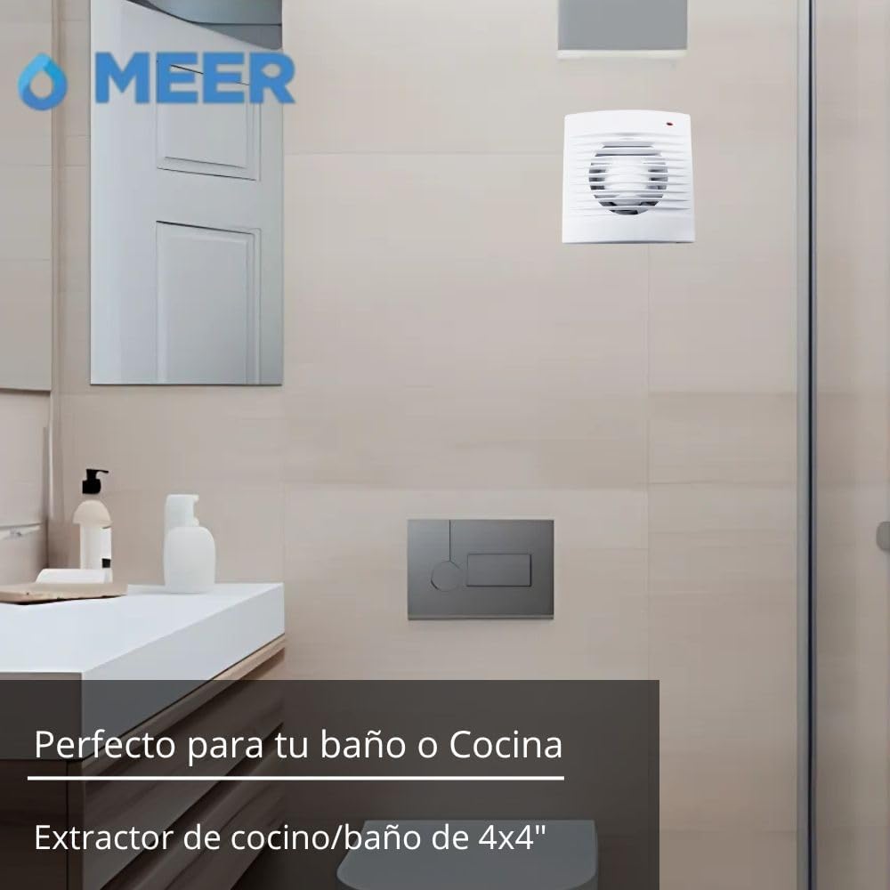 Extractor de Aire KATOA 4” x 4” – Silencioso, 15W, para Baño o Cocina, Montaje en Techo o Muro 4