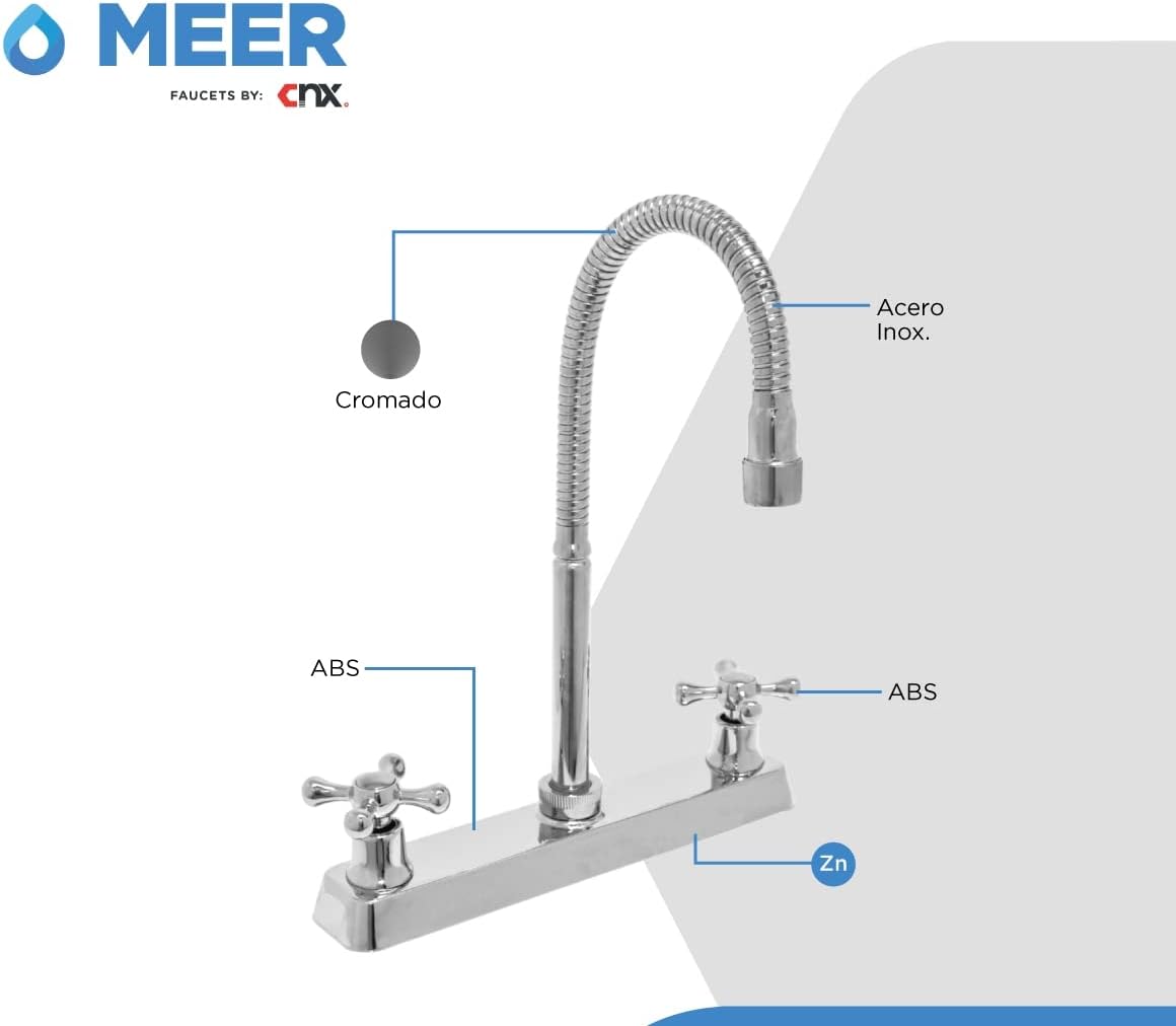 Llave Mezcladora para Cocina con Cuello Flexible con Rotación de 1/4 de Acero Inoxidable, Llaves para Fregadero de Cocina Acabado Cromado 4