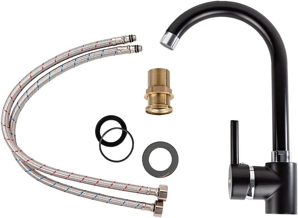 CNX Mezcladora Monomando para Fregadero en Negro Mate, Incluye mangueras para agua fría y caliente 5