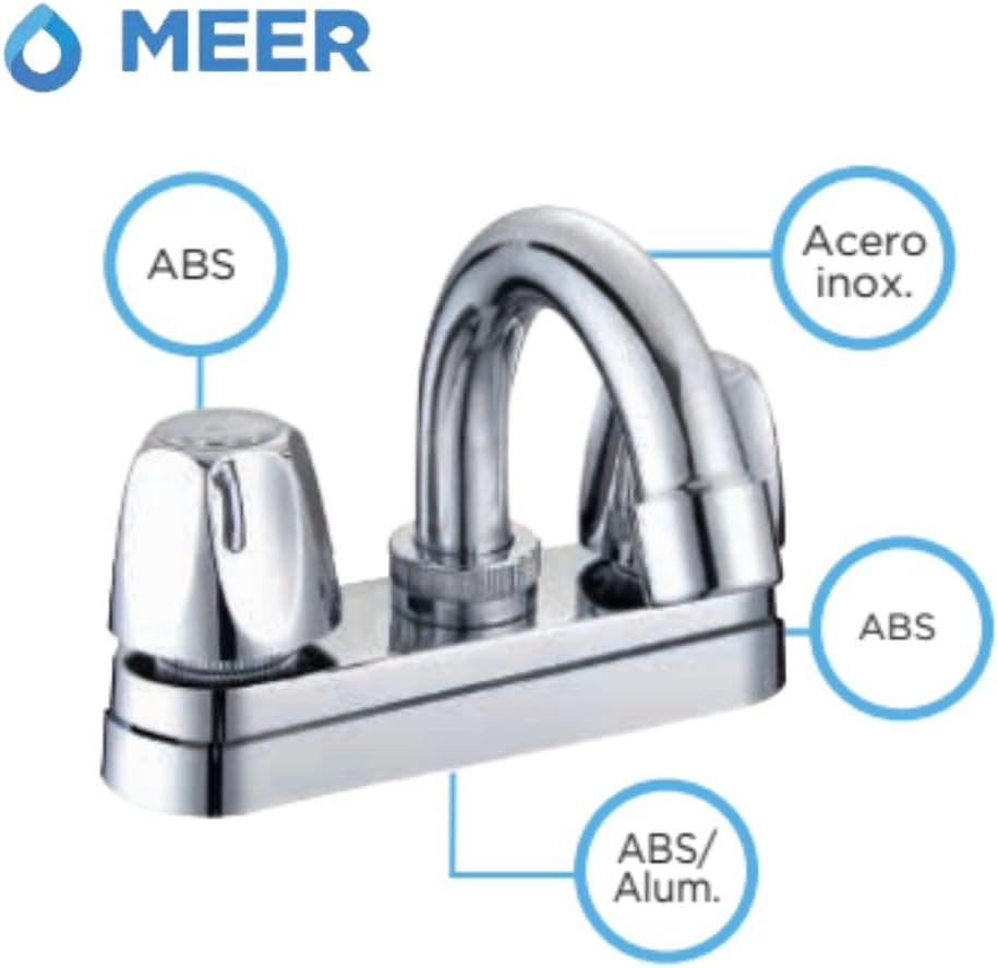 Mezcladora para Lavabo Cromada de Acero Inoxidable y ABS, con Sistema de 1/4 de Vuelta y Manerales Ergonómicos 4