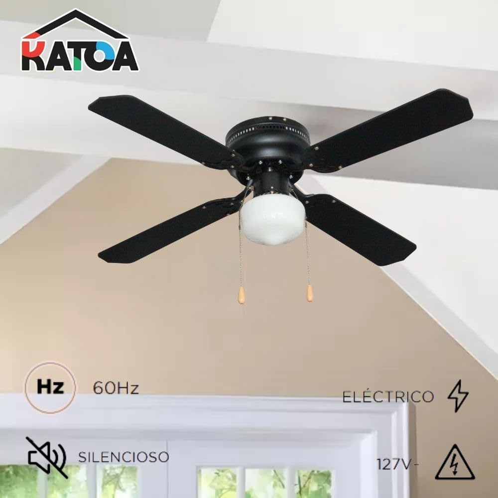 Ventilador de Techo Decorativo KATOA 42” – 3 Velocidades, Silencioso y de Bajo Consumo (Negro) 4