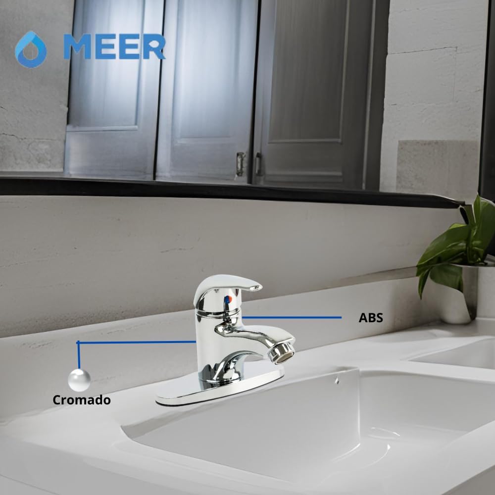 Mezcladora Monomando para Lavabo Cromada, Fabricada en ABS Resistente, Incluye Mangueras para Agua Fría y Caliente, Ahorro de Agua y Fácil Instalación 3