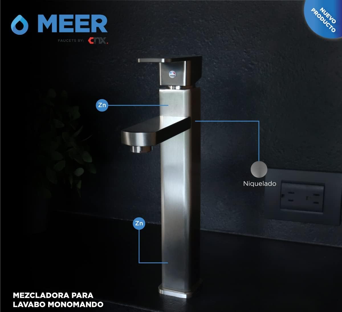 Mezcladora Monomando para Lavabo en Acabado Satinado, Fabricada en Latón y Zinc, 30.5 cm de Altura, Incluye Mangueras y Fácil Instalación 4