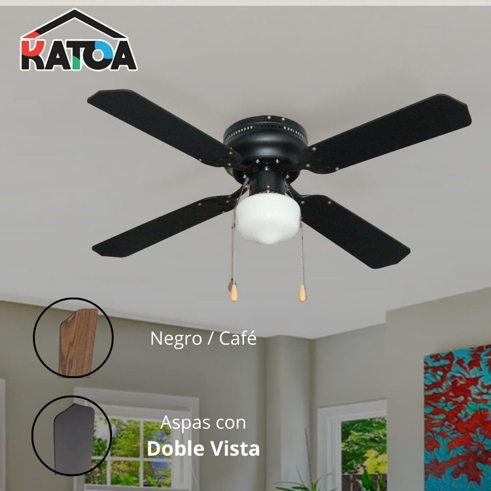 Ventilador de Techo Decorativo KATOA 42” – 3 Velocidades, Silencioso y de Bajo Consumo (Negro) 3