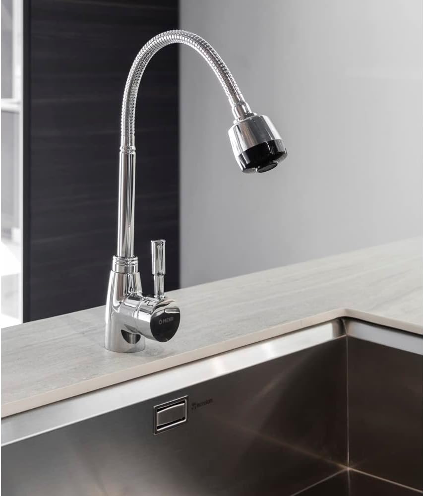 CNX Llave Mezcladora para Cocina Cromada, Mezcladora Monomando para lavabo con Aireador y Cuello Flexible, Llaves para Fregadero de Cocina
