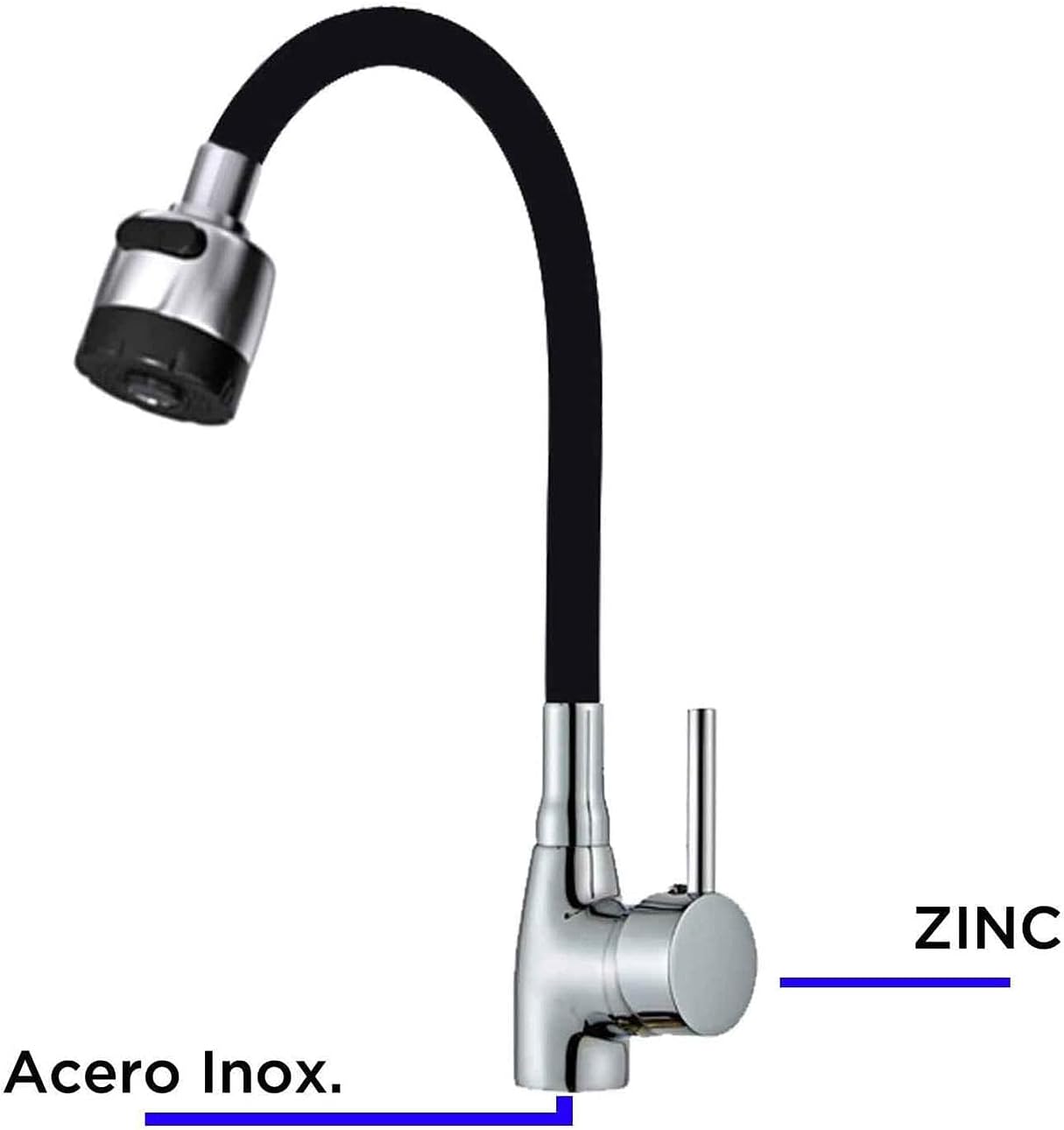 CNX Grifo Monomando de Cocina con Cuello Flexible - Acero Inoxidable y Zinc, Cromado, Dual Spray, Fácil Instalación, 3 Años de Garantía 5