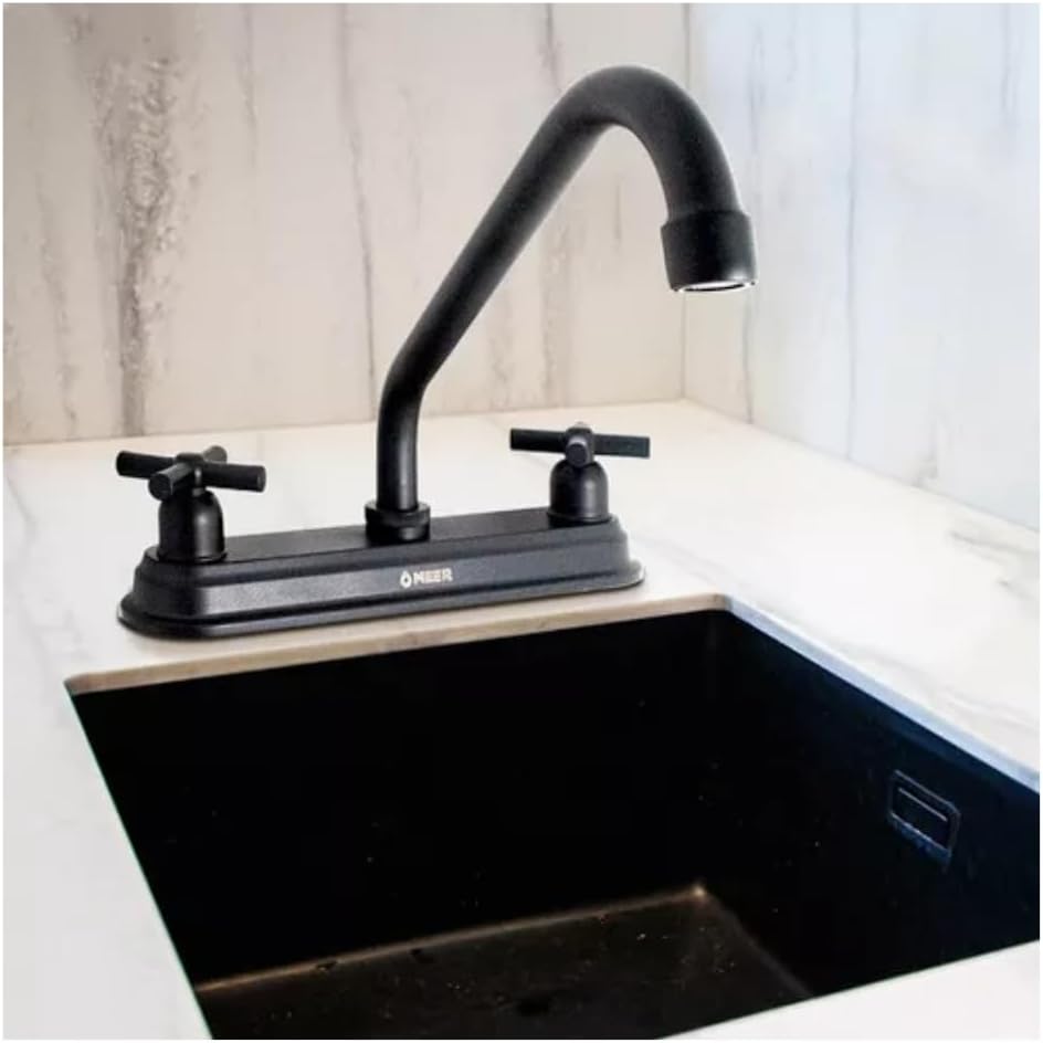 Mezcladora para Fregadero en Acabado Negro Mate – Fabricada en Acero Inoxidable, Zinc y ABS | Cuello Giratorio y Tecnología Water Sense 3