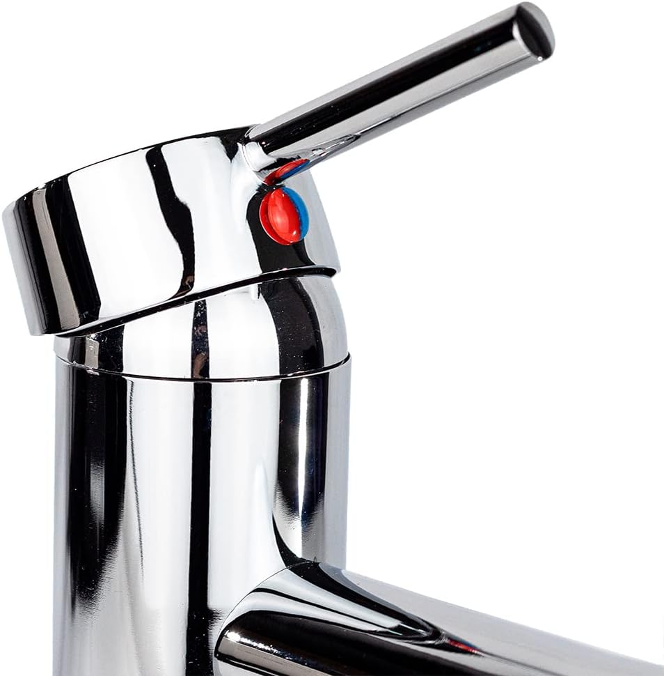 Mezcladora Monomando para Lavabo Cromada, Acero Inoxidable y Zinc, 16.5 cm de Altura, Ahorro de Agua, Incluye Mangueras 5
