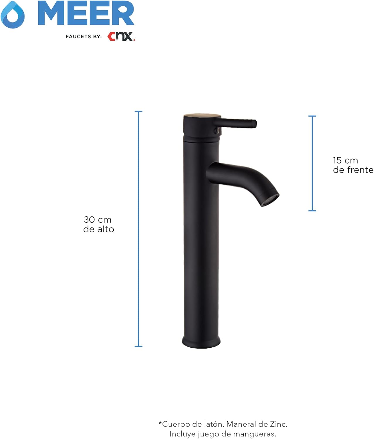 Mezcladora Monomando para Lavabo en Negro Mate, Fabricada en Latón y Zinc, Acabado Antihuellas, Incluye Mangueras e Instalación Rápida 3