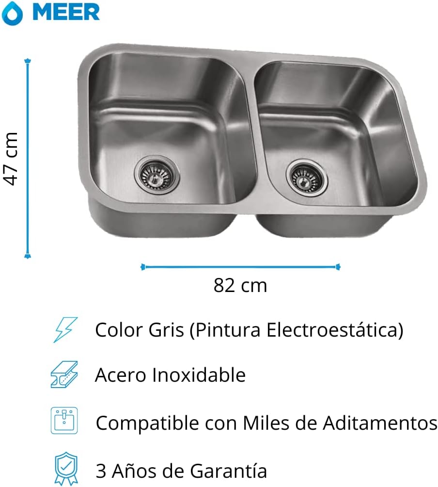 Tarja Doble Para Submontar 82X47cm con Mezcladora Premium, Soporte de Esponja de Regalo