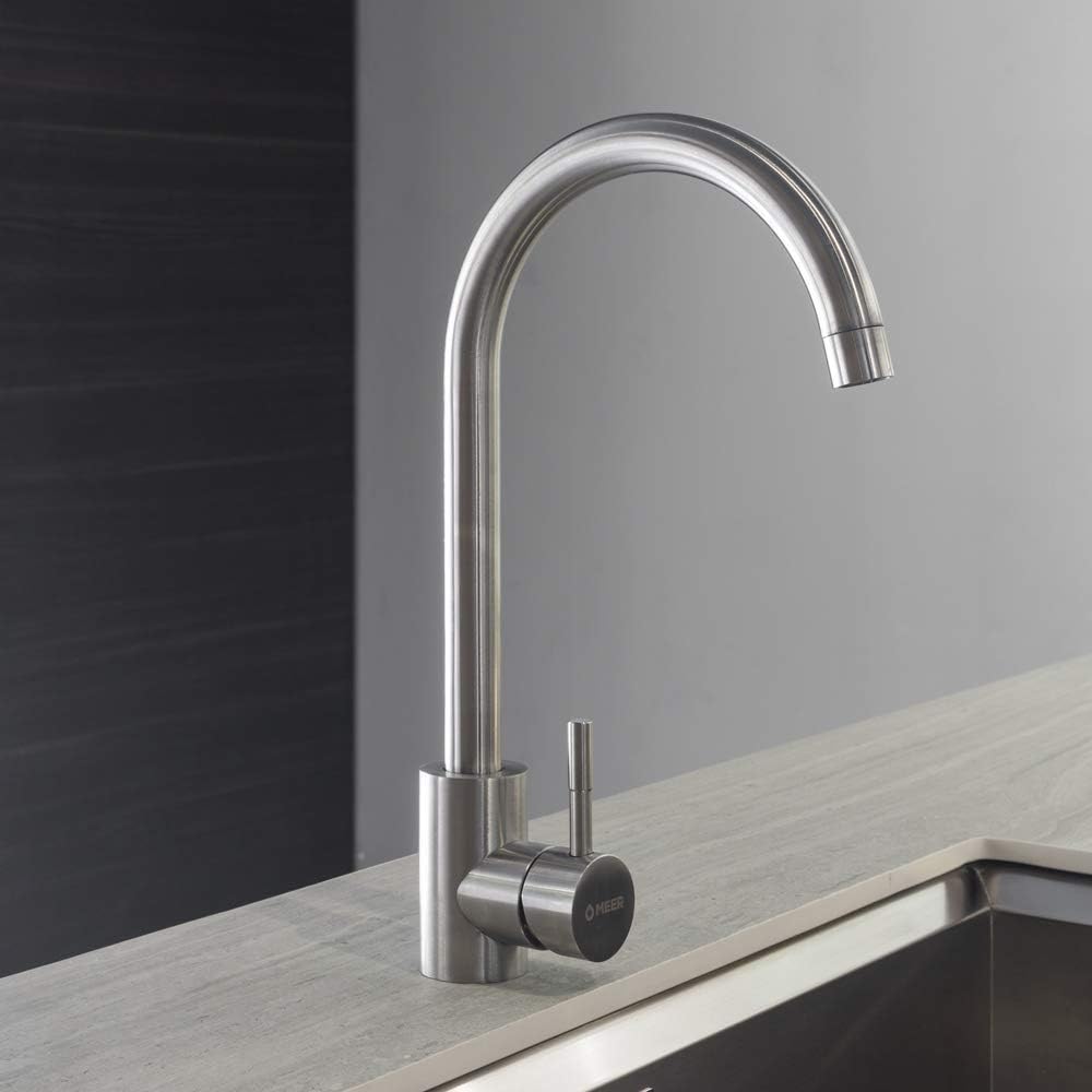 Mezcladora para Cocina, Mezcladora para Fregadero con Acabado Satinado, (Grifo de Agua), Monomando, Incluye Mangueras para Instalación 3