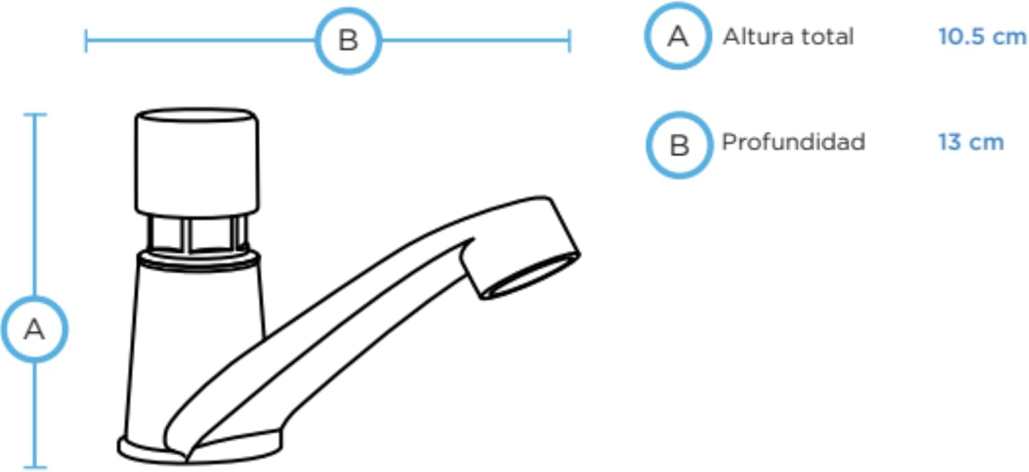 Llave para Lavabo con Temporizador, Fabricada en ABS Cromado, Ahorro de Agua, Cierre Automático y Montaje en Cubierta 3
