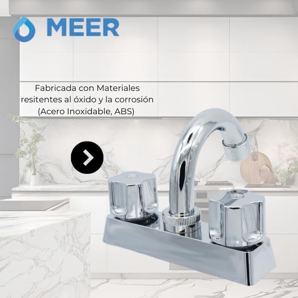 Mezcladora para Lavabo Cromada con Manerales de Zinc, Cuerpo de Acero Inoxidable y ABS, Giro 360° e Instalación Rápida 5