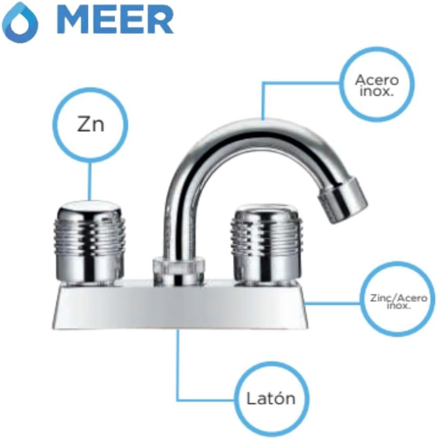 Mezcladora Cromada para Lavabo Fabricada en Acero Inoxidable, Zinc y Latón, con Medidas Estándar 4