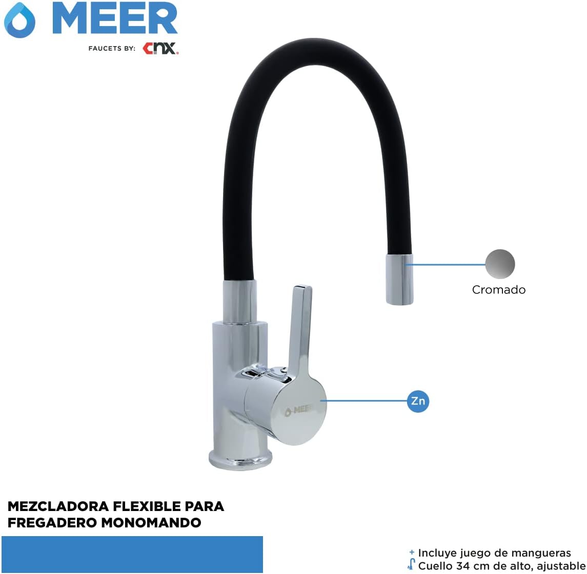Mezcladora Monomando Flexible para Fregadero con Cuello de Silicón, Instalación Rápida y Tecnología Water Sense 5