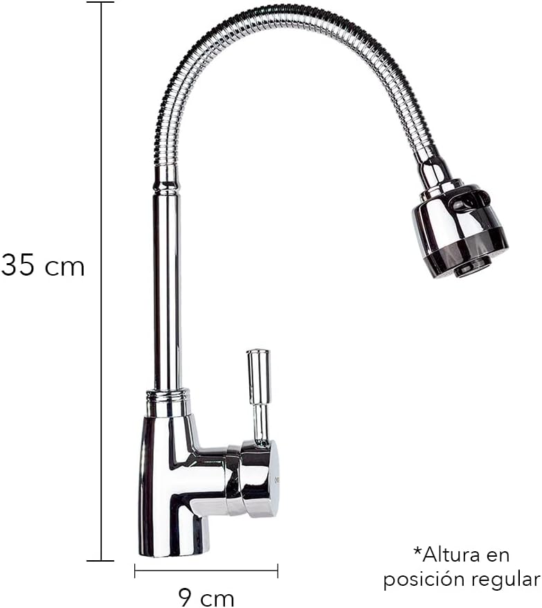 CNX Llave Mezcladora para Cocina Cromada, Mezcladora Monomando para lavabo con Aireador y Cuello Flexible, Llaves para Fregadero de Cocina 4