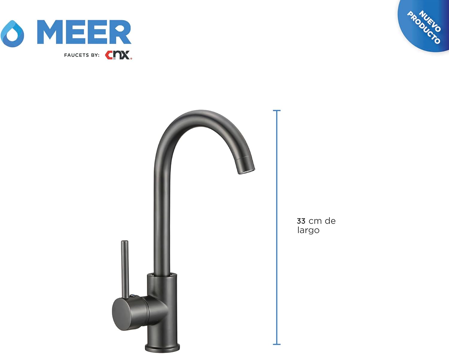 Llave Mezcladora para Cocina Monomando con Cuello de 40 cm, Fabricada en Zinc y Latón, Incluye Mangueras y Tecnología Water Sense 3