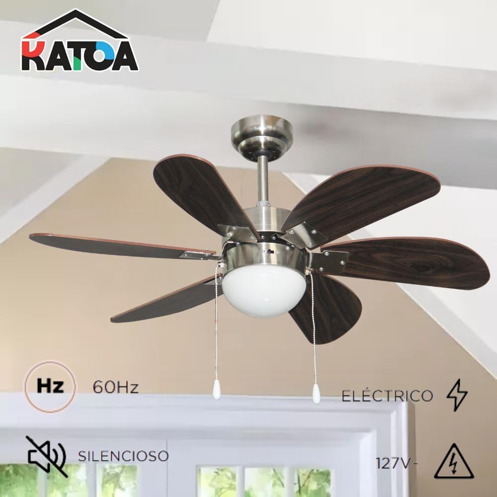 Ventilador de Techo Decorativo KATOA 30” – 3 Velocidades, Motor de 50W, Silencioso y Estético 3