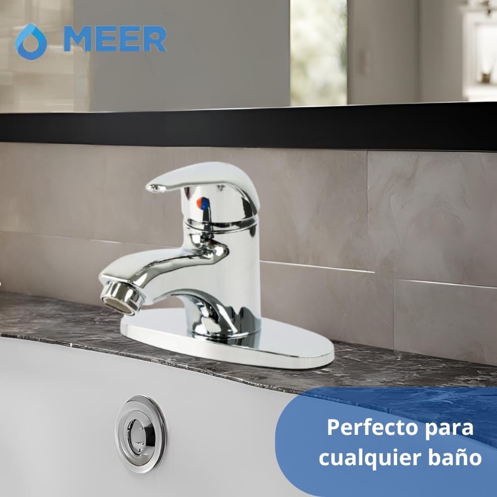 Mezcladora Monomando para Lavabo Cromada, Fabricada en ABS Resistente, Incluye Mangueras para Agua Fría y Caliente, Ahorro de Agua y Fácil Instalación 4