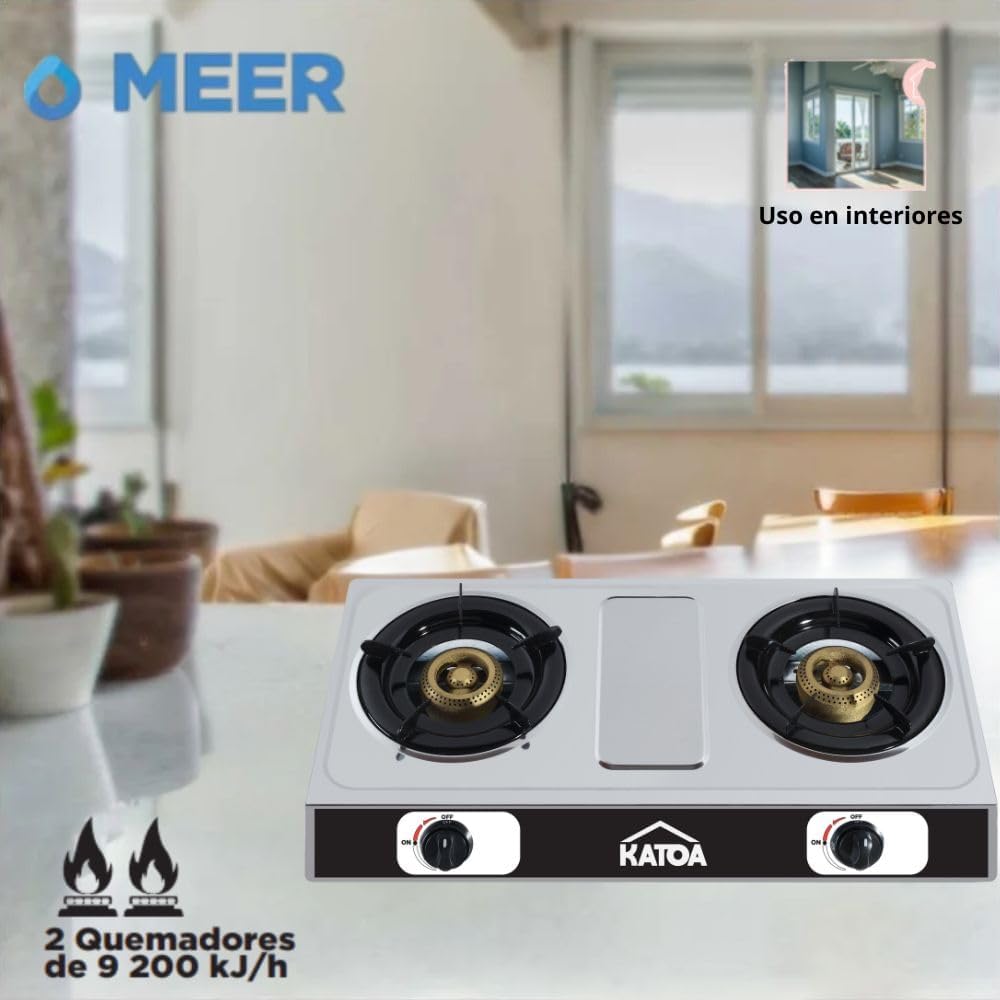 Estufa de Mesa KATOA – 2 Quemadores de Alta Eficiencia en Acero Inoxidable para Gas LP 3