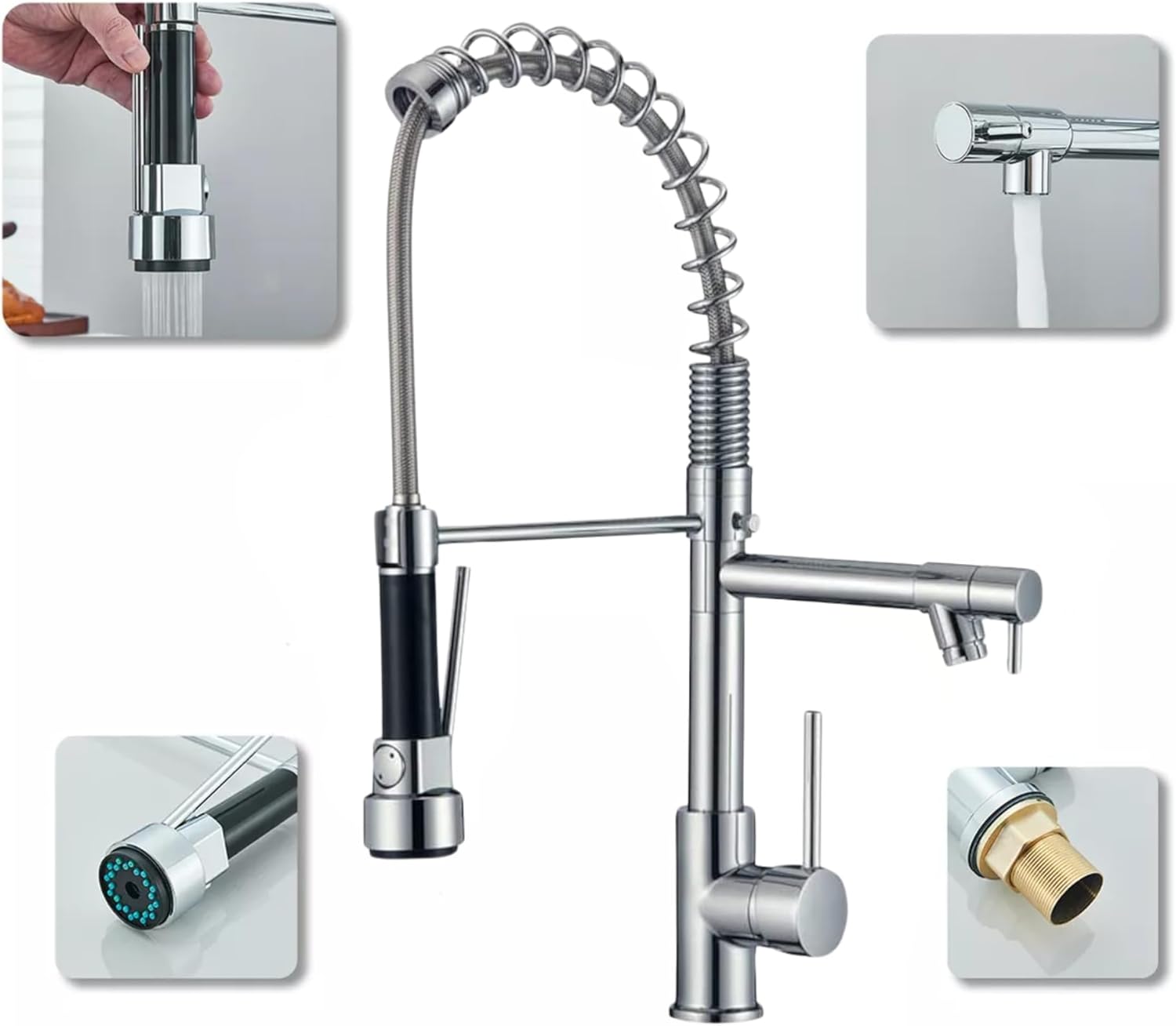 Llave Mezcladora para Cocina (Monomando y Flexible) Grifo para Fregadero con Acabado Cromado, Doble Cuello y Alta Versatilidad 4