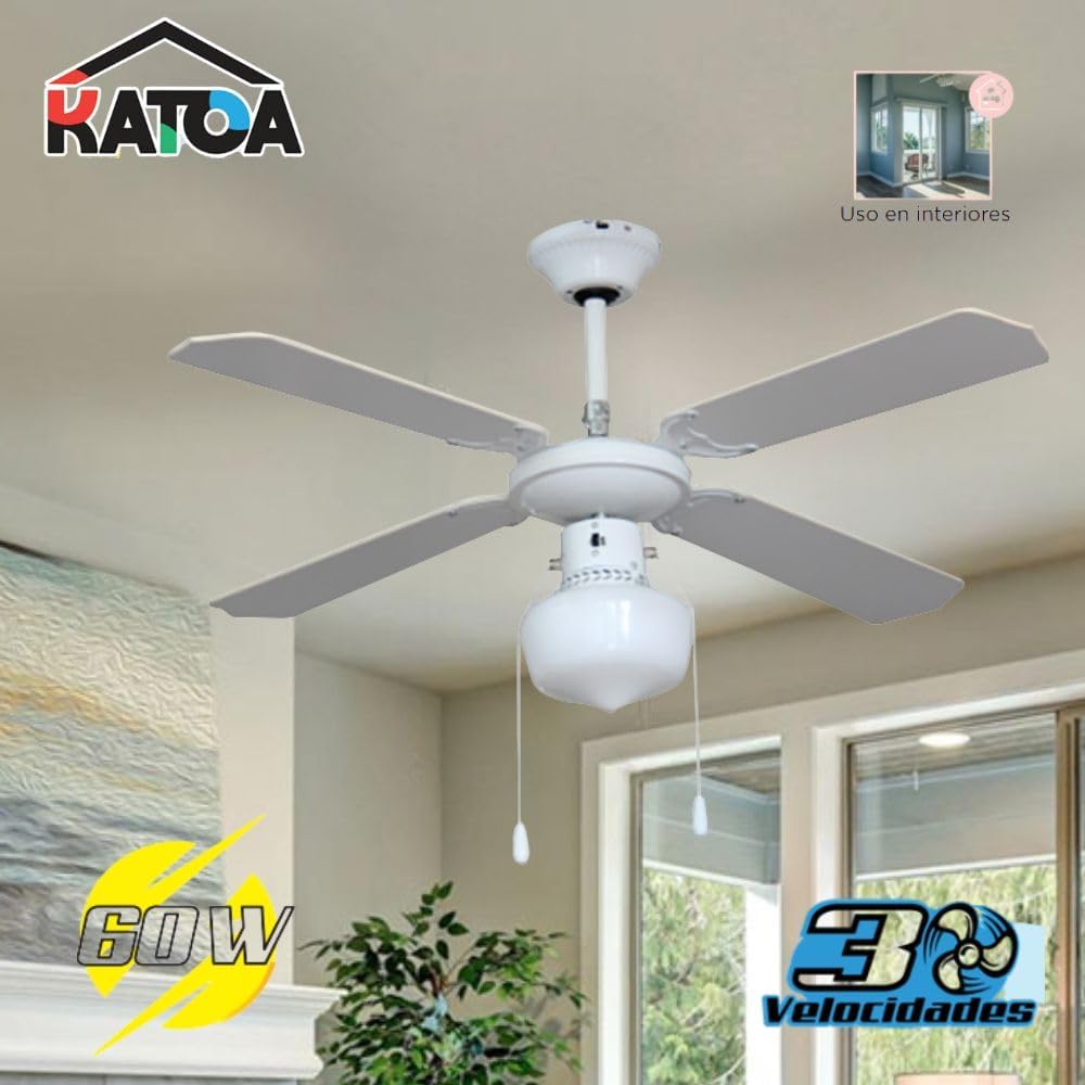 Ventilador de Techo Decorativo KATOA 42” – 3 Velocidades, Silencioso y de Bajo Consumo 4