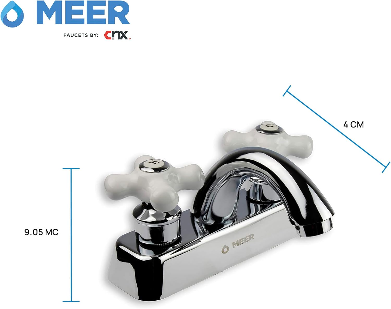 Mezcladora Cromada para Lavabo con Manerales Blancos y Señalizados, Fabricada en Zinc, Latón y ABS 3