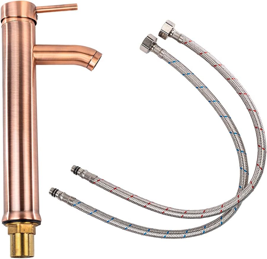 Mezcladora Monomando para Lavabo en Oro Rosado (Cobre), Acero Inoxidable, 29 cm de Altura, Incluye Mangueras y Aireador Ahorrador 4