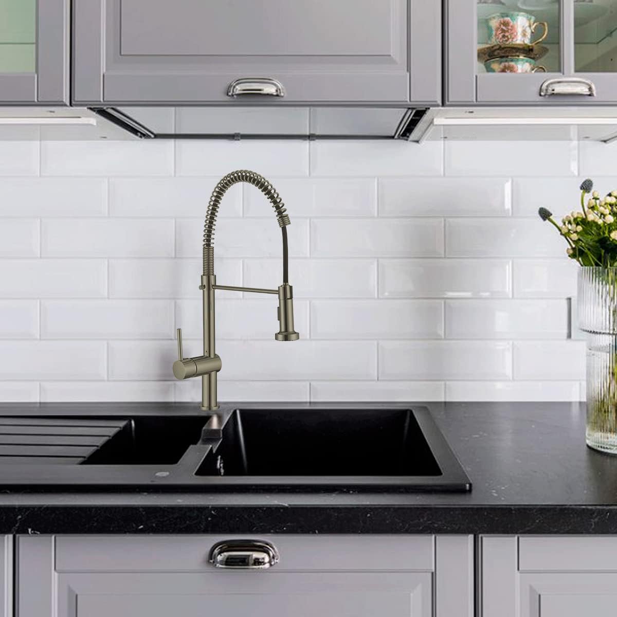 Mezcladora para Tarja de Cocina Monomando, Acero Inoxidable con Cuello Flexible y Giro 360°, Acabado Niquelado