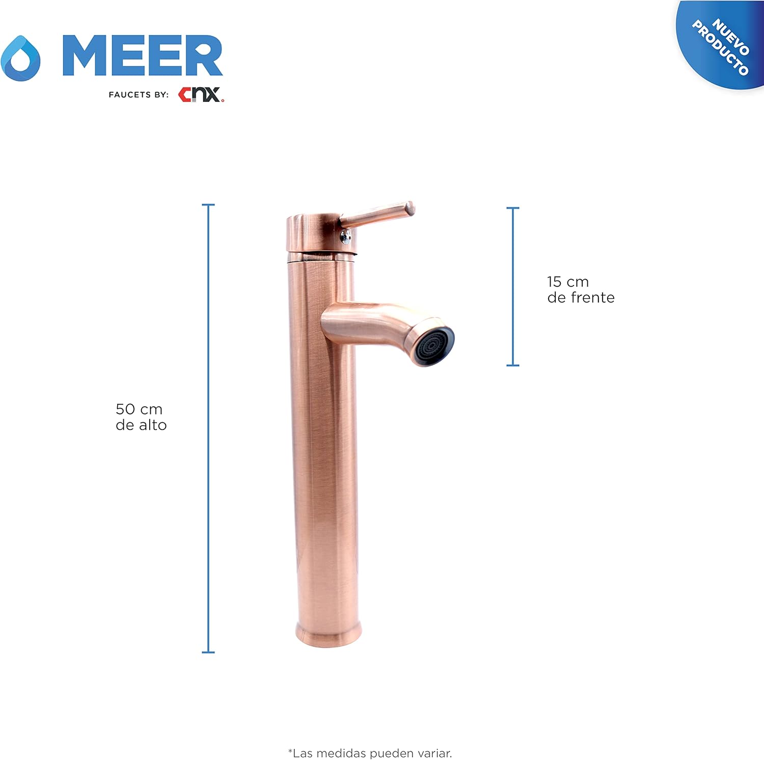 Mezcladora Monomando para Lavabo en Oro Rosado (Cobre), Acero Inoxidable, 29 cm de Altura, Incluye Mangueras y Aireador Ahorrador 3
