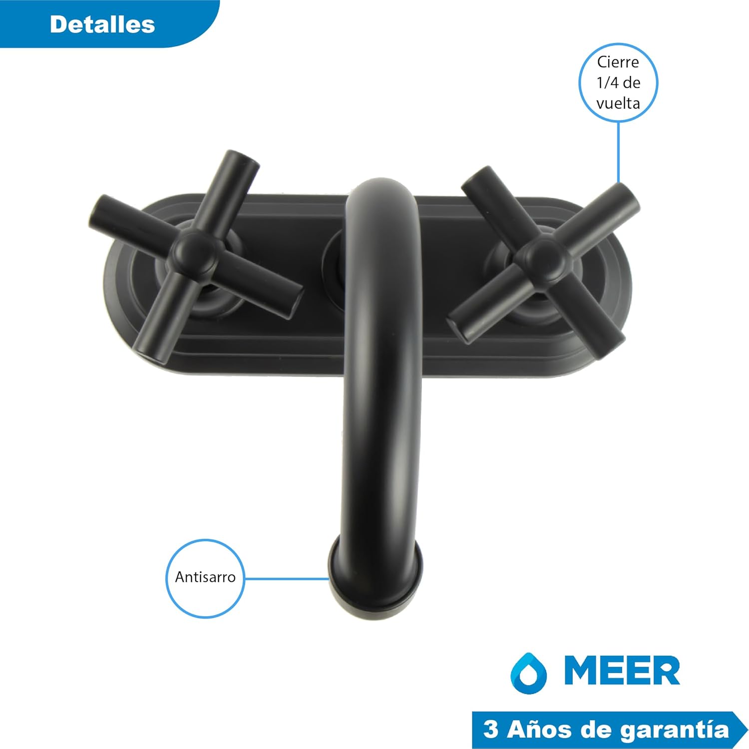 Mezcladora para Lavabo Negro Mate con Manerales de Cruceta, Fabricada en Acero Inoxidable, Zinc y ABS, Fácil Instalación y Diseño Moderno 5