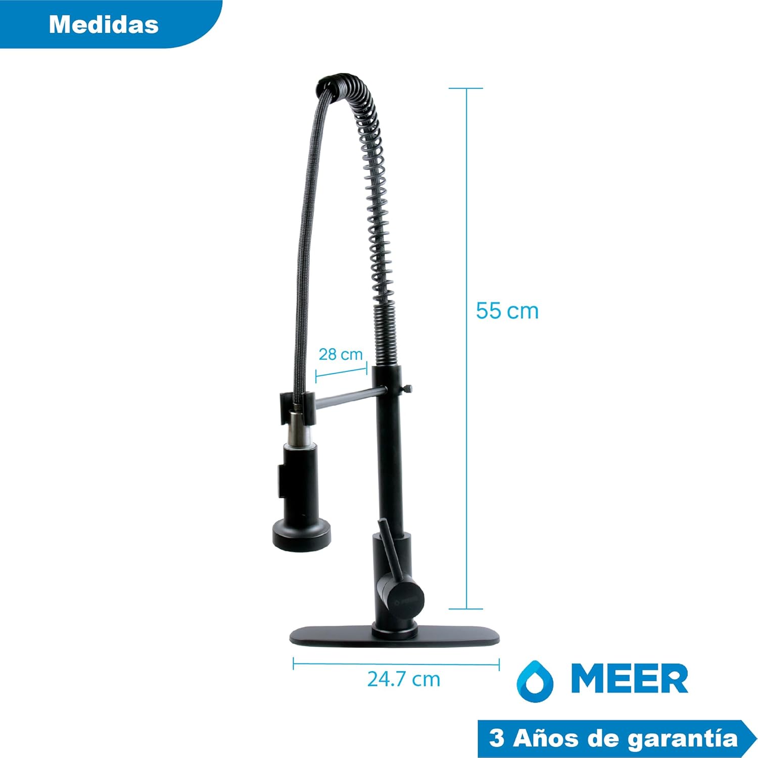 Mezcladora para Cocina de Acero Inoxidable Monomando con Cuello Flexible y Dos Funciones de Chorro, Giro 360° y Acabado Negro Mate 3