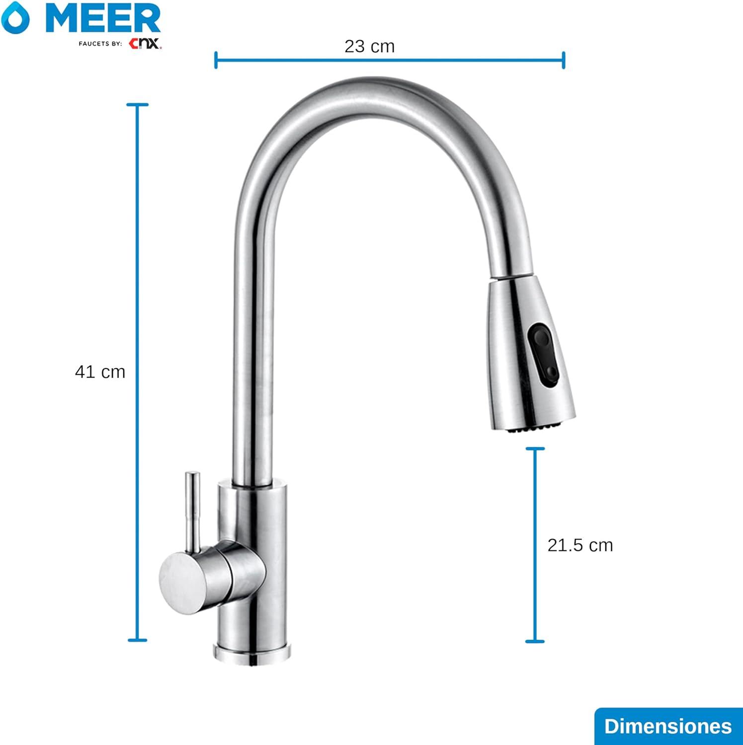 Mezcladora para Fregadero con Dos Funciones de Chorro y Cuello Retráctil (manguera de 55 cm) de Zinc y Latón Satinado 4