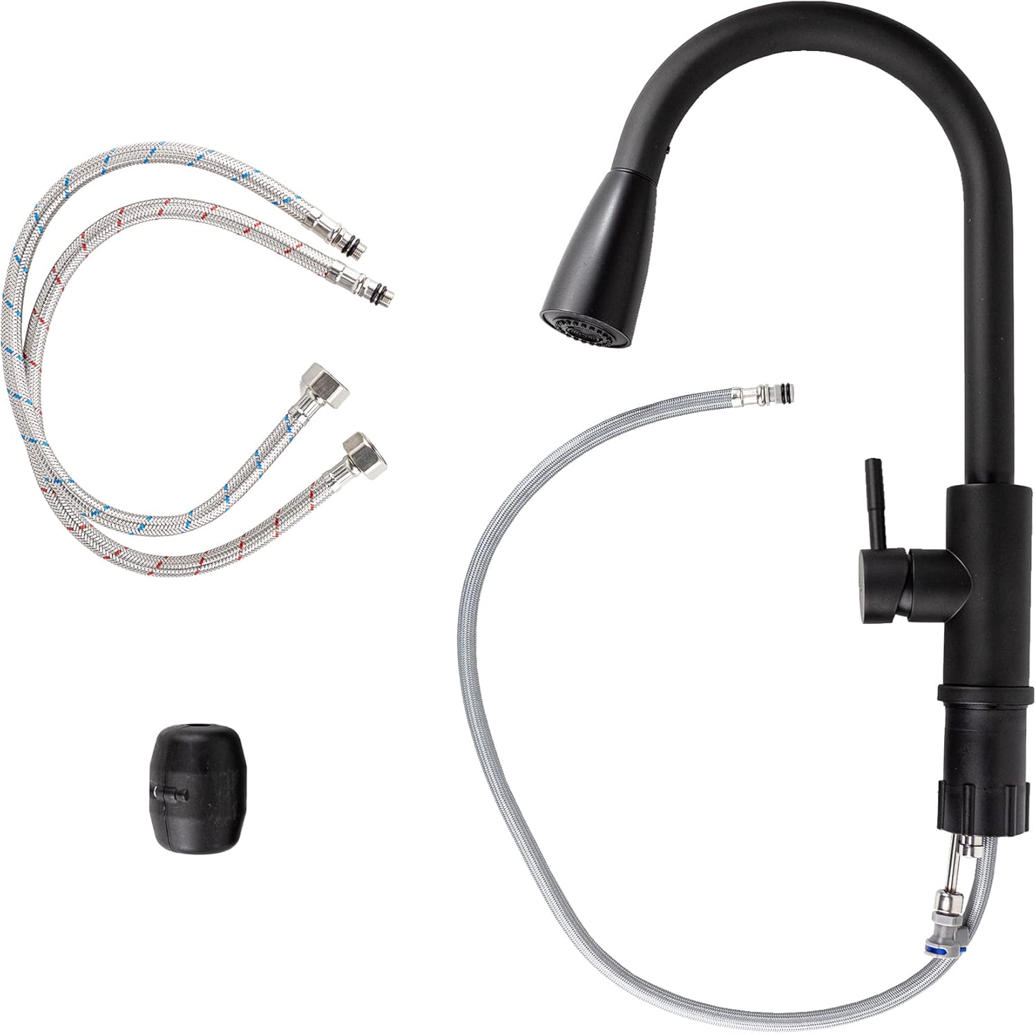 Mezcladora para Fregadero con Dos Funciones de Chorro y Cuello Retráctil (manguera de 55 cm) de Zinc y Latón Negro Mate 6