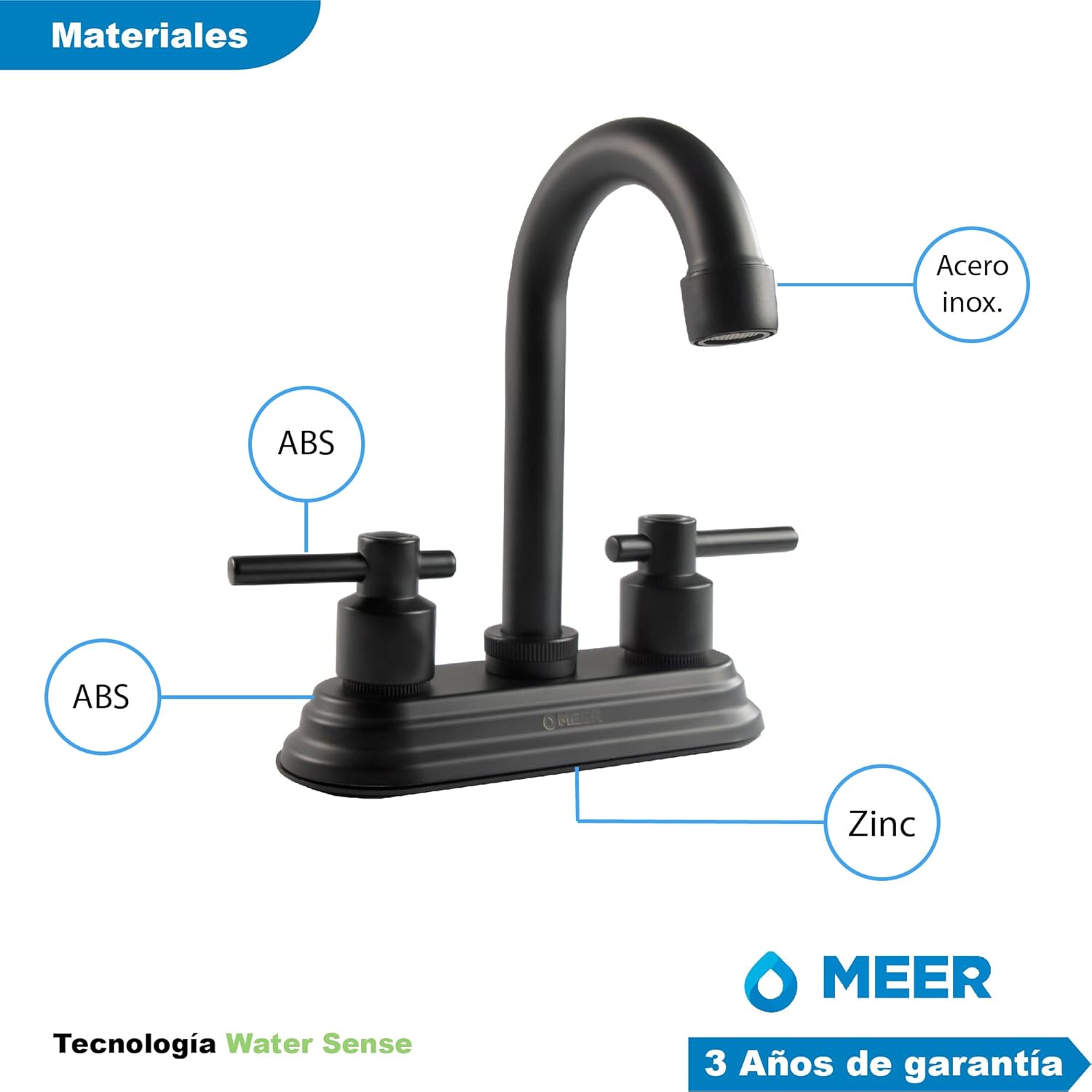 Mezcladora para Lavabo Negro Mate de Acero Inoxidable, Zinc y ABS con Manerales de Palanca, Instalación Rápida y Diseño Ergonómico 4