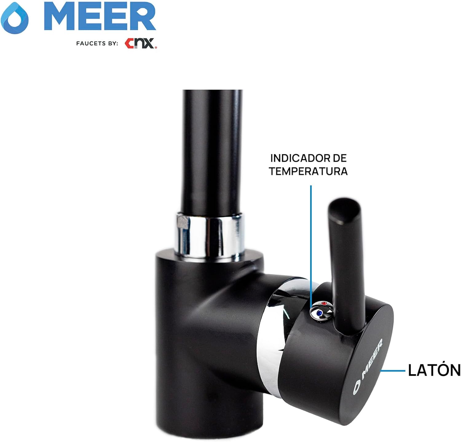 CNX Mezcladora Monomando para Fregadero en Negro Mate, Incluye mangueras para agua fría y caliente 4