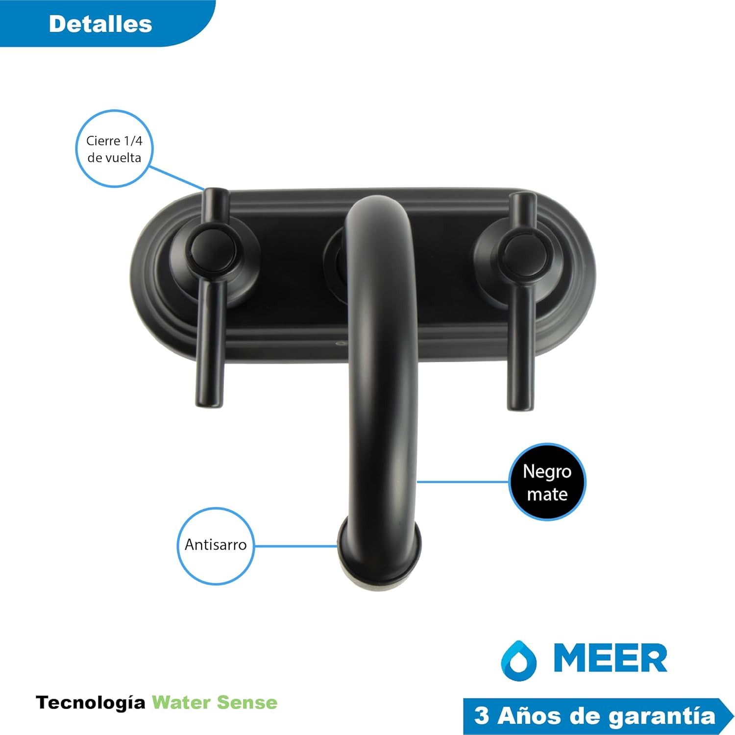 Mezcladora para Lavabo Negro Mate de Acero Inoxidable, Zinc y Latón, Diseño Ergonómico y Fácil Instalación 4